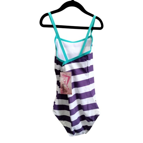 Kanu Surf Girl Beach Sport Banded One Piece Swimsuit Layla Purple Stripe Size 14 - Picture 6 of 11